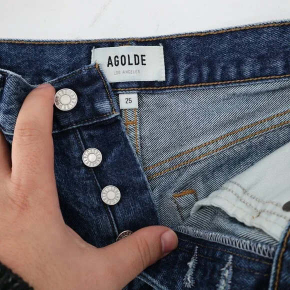 Agolde Parker Denim Shorts Womens 25 medium Wash Cutoff Raw Hem Distressed 2.5" - Picture 8 of 10